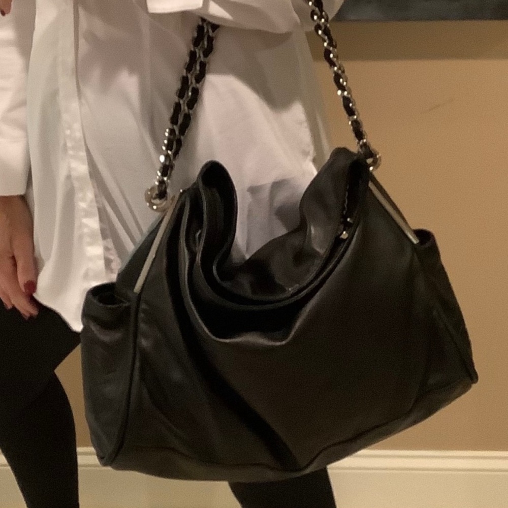 CHANEL Women's Large Ultimate Hobo Soft Black Lamb’s Skin w/ Silver Accents EUC - Picture 10 of 15